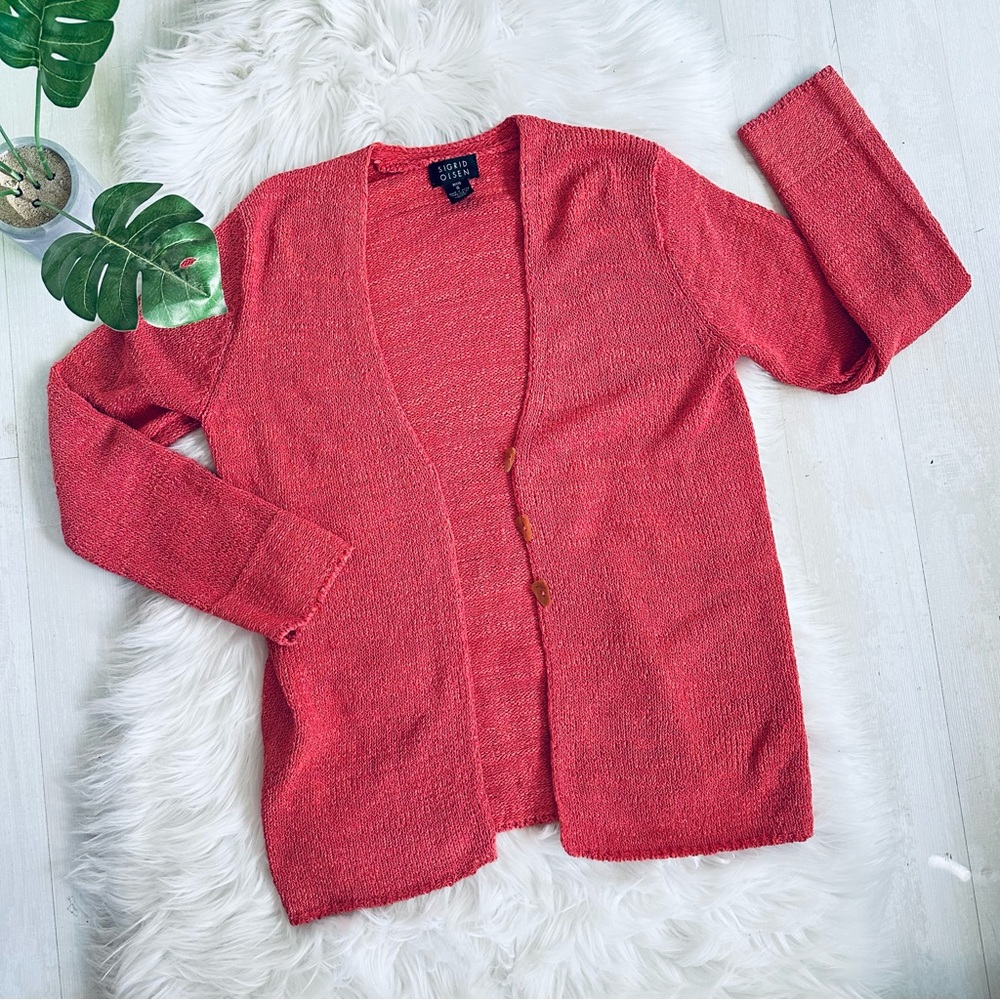 Sigrid Olsen Silk Blend Salmon Cardigan, Small